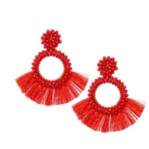 Glass Bead Wrapped Hoop With Tassel Fringe…